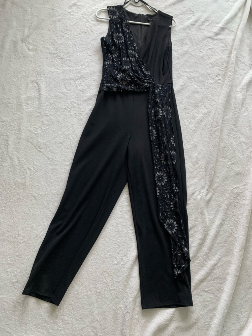 Black Sleeveless Jumpsuit with Embroidered Sash